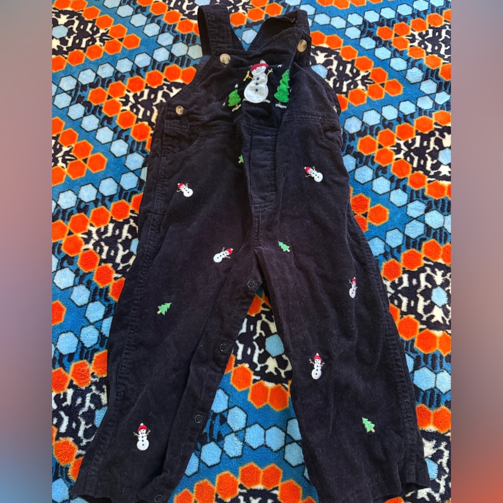Christmas Holiday Boys Black Corduroy very soft with snowman, Santa